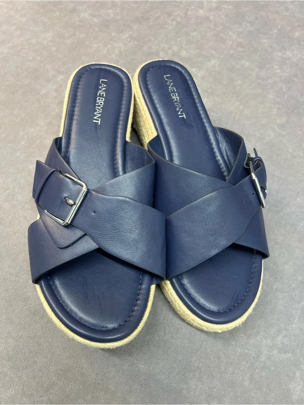 Lane Bryant Navy Espadrille Wedge Slide Sandals